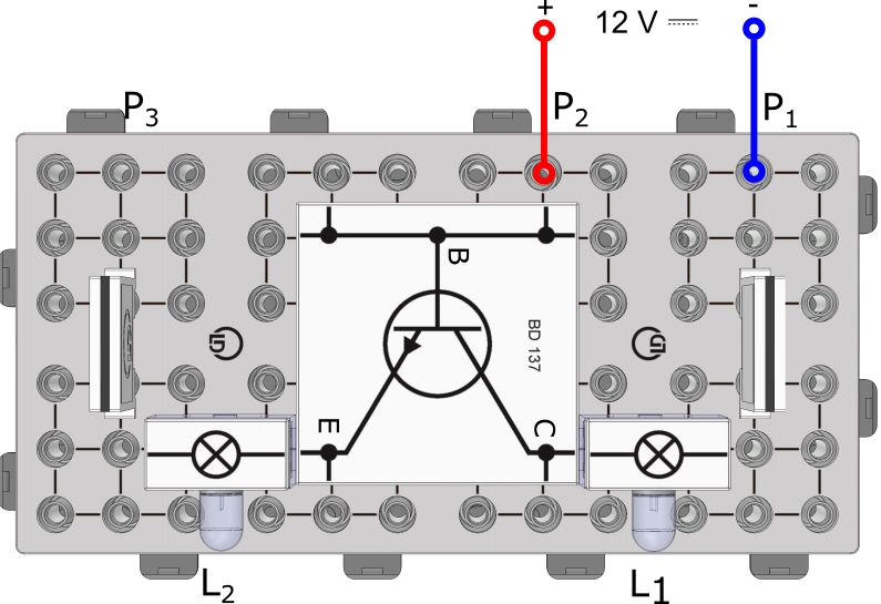 Diodenstrecken an Transistoren, Prüfschaltung mit Leuchtdioden